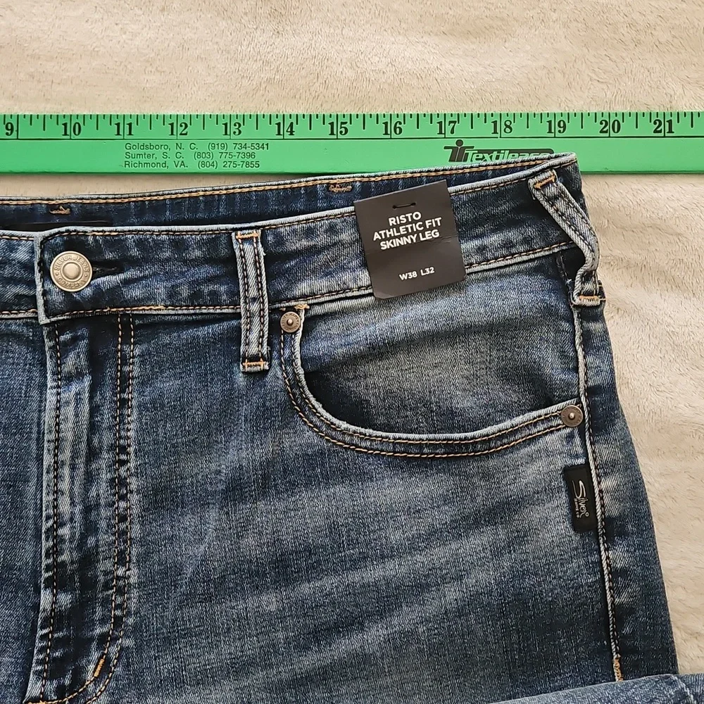 NEW Mens Silver Risto Athletic Fit Skinny Leg Max Flex Jeans: Indigo: 38x32